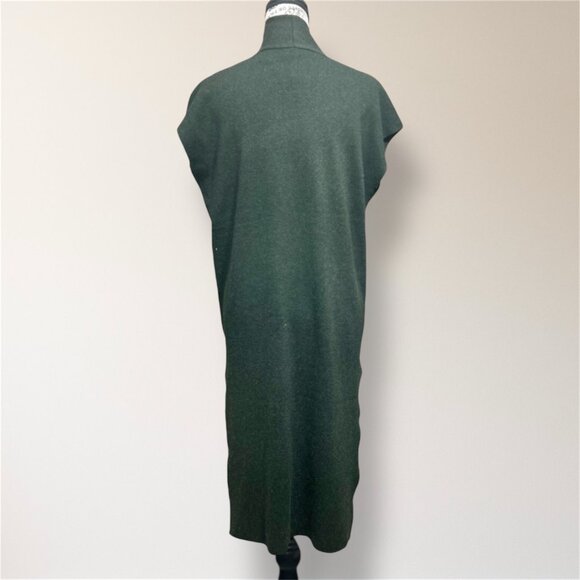 Tahari L Dark Green Knit Sleeveless Duster Cardigan Longline Open Front Pockets - Picture 4 of 6